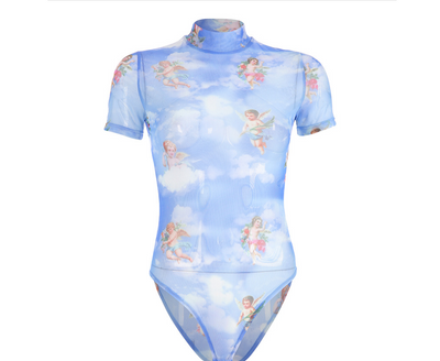 Jumpsuit Ajustado con Estampado Ángel y Malla Calada - Image 5
