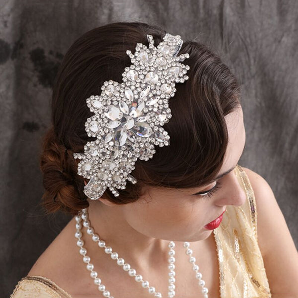 Diadema Elástica con Diamantes de Cristal Brillante