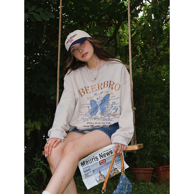 Suéter Pullover Niña con Bordado Mariposas Retro Americano - Image 3