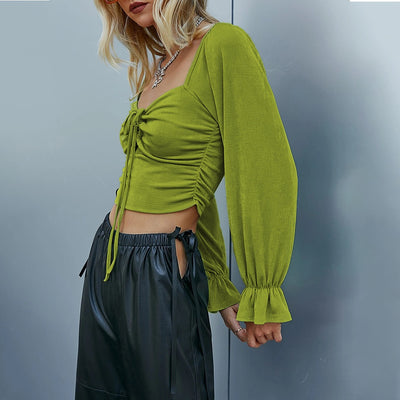 Blusa Crop Top con Mangas Abullonadas y Detalles Calados - Image 8