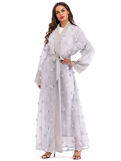 Cardigan Bata de Encaje Floral 3D con Cierre de Cordones y Mangas Largas - Image 63