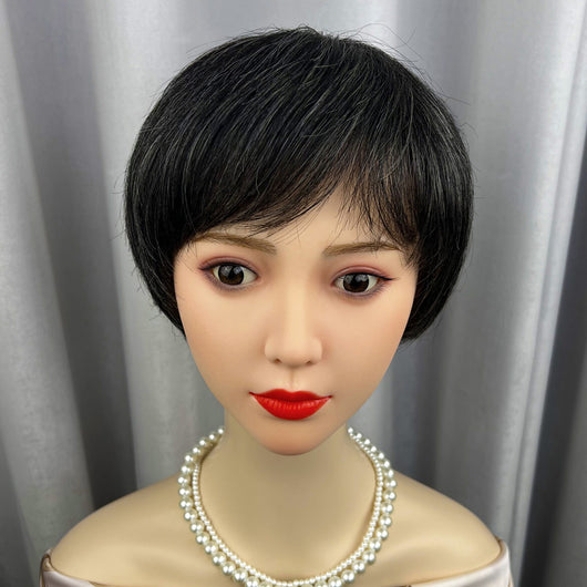 Peluca Corta Ondulada Blanca con Flores - Cabello Humano Mixto - Image 9