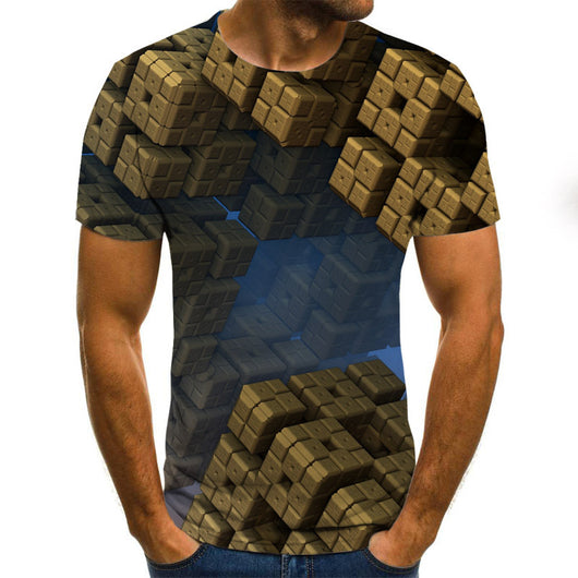 Playera de Manga Corta con Patrón Geométrico Digital Tridimensional - Image 15