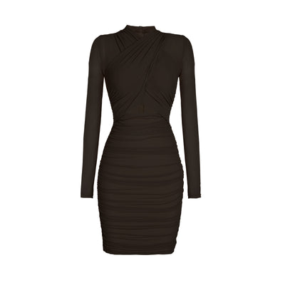 Vestido Largo Plisado Cintura Alta con Mangas Largas - Image 3