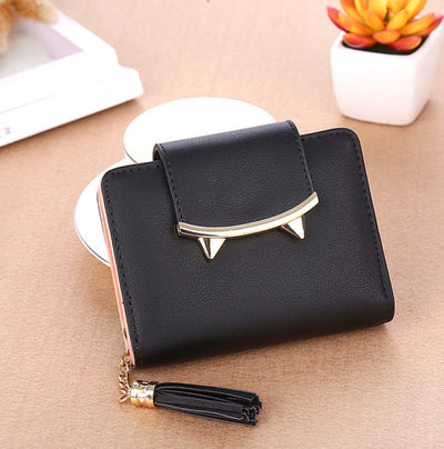 Billetera Compacta para Mujer con Diseño de Orejas de Gato, Cuero Genuino y Borlas - Image 13