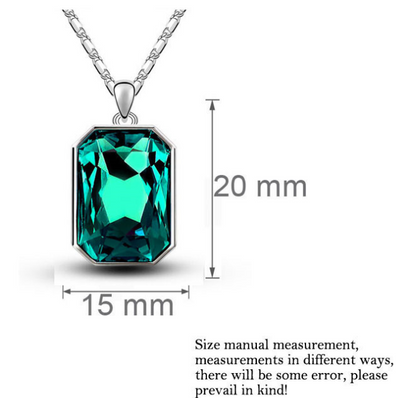 Teal rectangular crystal necklace and matching stud earrings set with silver-toned settings and chain. - Image 8