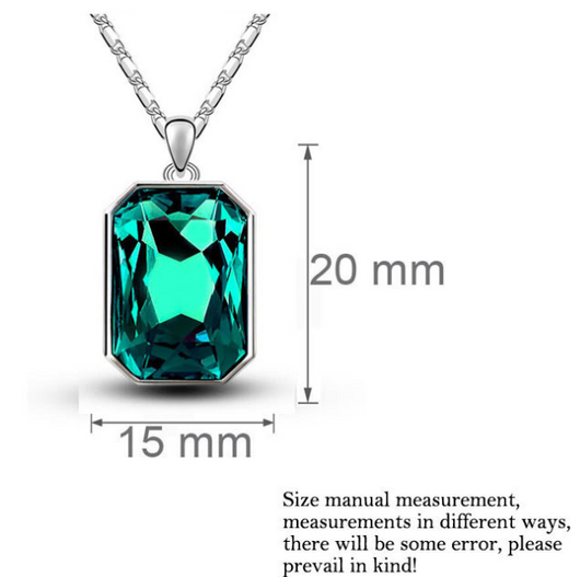 Teal rectangular crystal necklace and matching stud earrings set with silver-toned settings and chain. - Image 8