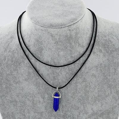 Collar Colgante de Piedra Natural con Cuerda de Cuero Doble y Cristal Hexagonal - Image 8