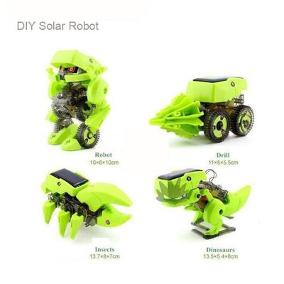 Lime green solar-powered robot toy assembled into a dinosaur (T-Rex) with visible gears and a solar panel. - Image 3