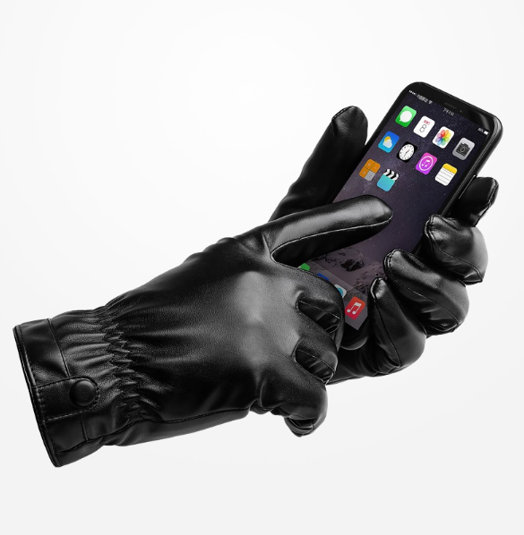 Guantes de Invierno de Cuero PU para Hombre, Cálidos y para Pantalla Táctil