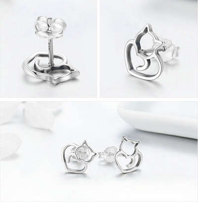 Aretes de Plata Gato Hueco Mujer Plata 925 - Image 6