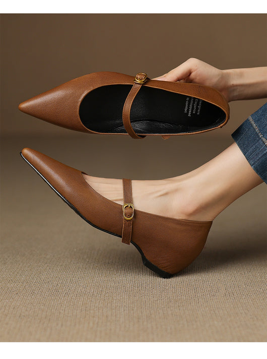 Pumps Retro Francés Punta Fina de Piel de Oveja para Mujer - Image 29
