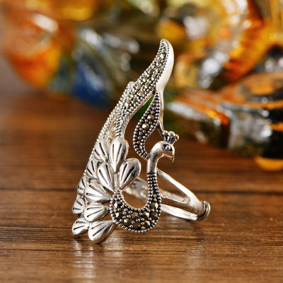 Anillo de Plata 925 Pavo Real Hueco Vintage para Mujer - Image 4