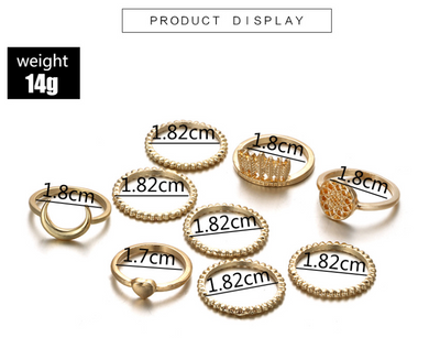 Set de 9 Anillos Midi Bohemios para Mujer - Diseño Luna, Pluma y Atrapasueños en Dorado - Image 6