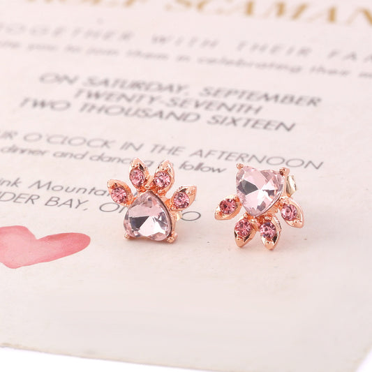 Aretes Huella de Perro Oro Rosa Pequeños para Mujer - Image 2