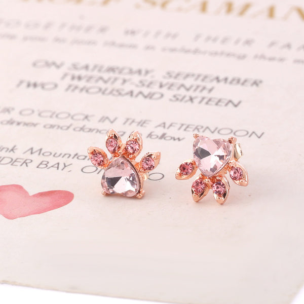 Aretes Huella de Perro Oro Rosa Pequeños para Mujer