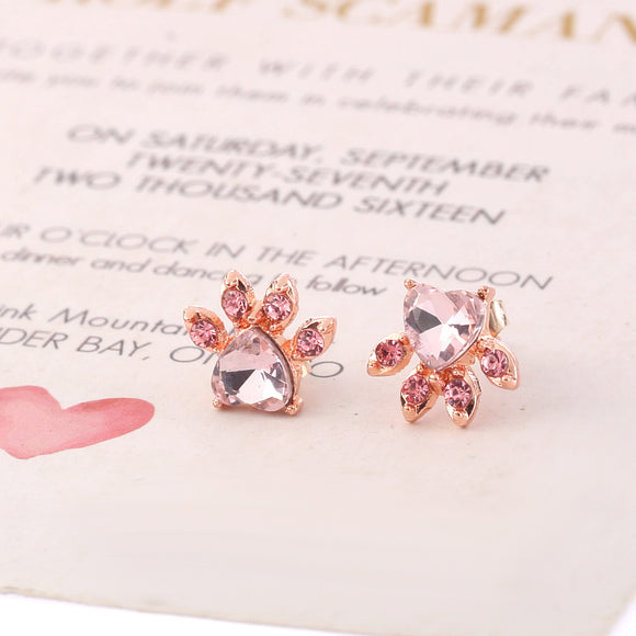 Aretes Huella de Perro Oro Rosa Pequeños para Mujer