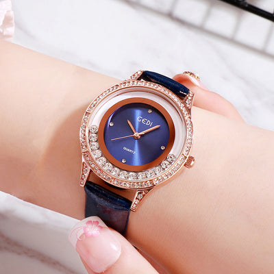 Reloj Cinturón de Cuero Doble Diamante Versátil para Mujer - Image 9