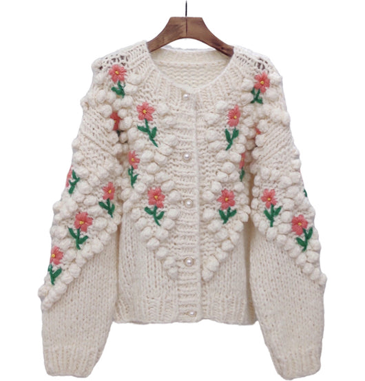 Abrigo Suéter con Bordado Floral para Mujer - Image 3