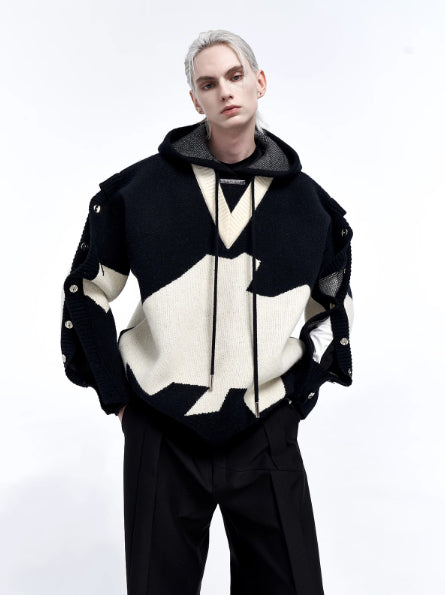 Sudadera con Capucha Bicolor Bordada de Dos Capas para Hombre - Image 4