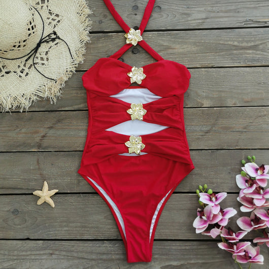 Traje de Baño Enterizo Elegante con Falda y Escote Hueco - Image 12