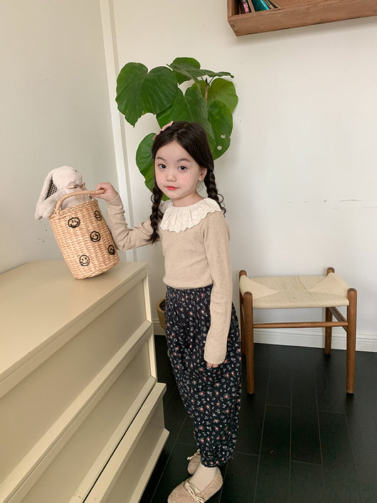 Blusa Infantil de Cachemira con Cuello de Encaje y Rayas Hundidas - Image 44
