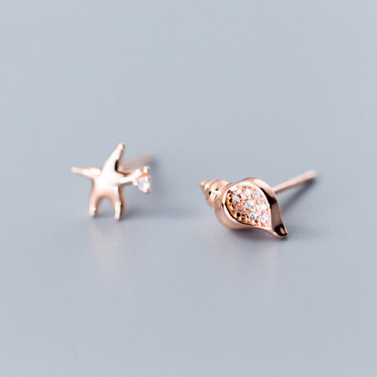 Aretes de Plata S925 Asimétricos Concha y Estrella de Mar - Image 9