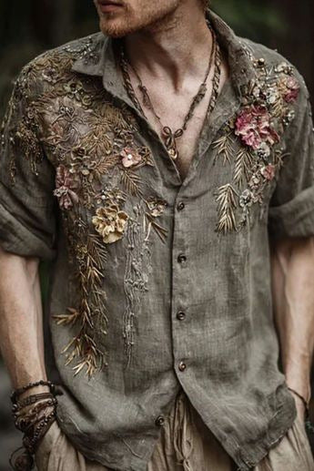 Camisa Floral Holgada de Manga Larga Estilo Retro Americano para Hombre - Image 8