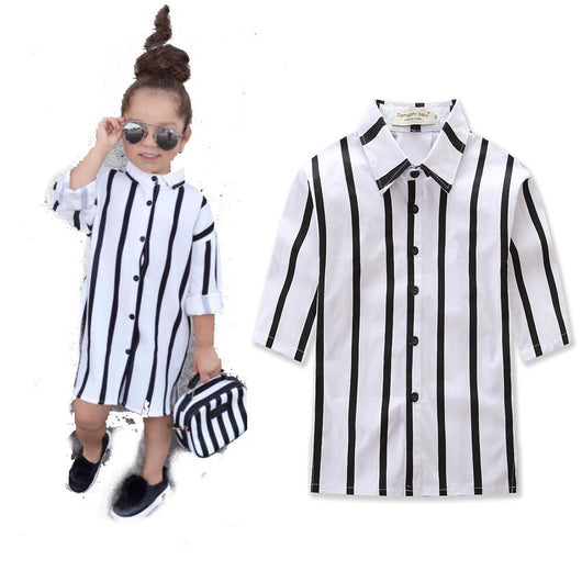 Camisa de Manga Larga a Rayas Verticales Blancas y Negras