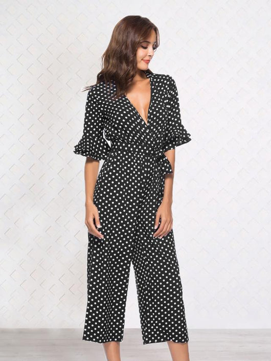 Jumpsuit Elegante con Estampado de Lunares y Manga 3/4 - Image 6