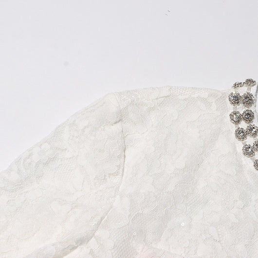 Conjunto Elegante con Blusa de Encaje Diamantado y Falda Cintura Alta - Image 22