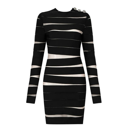 Vestido Negro Clásico Manga Larga con Capas Irregulares Estilo Europeo - Image 15