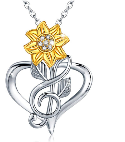 Collar Corazón con Colgante de Girasol