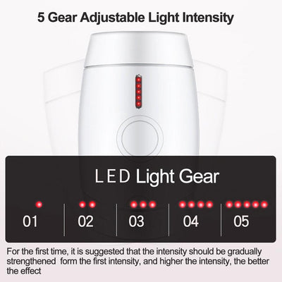 White home laser hair removal instrument with a sleek design, featuring a circular control button and red indicator lights. - Image 5