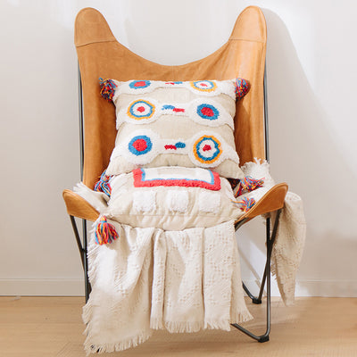 Funda de Almohada con Diseño Geométrico y Borlas - Image 3
