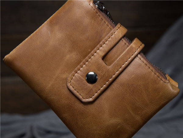 Billetera de Cuero Encerado para Hombre con Doble Cierre y Protección Antirrobo