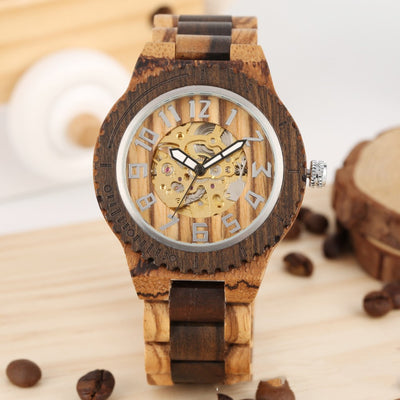 Reloj Automático de Madera Bambú con Mecanismo de Engranajes Creativos - Image 4
