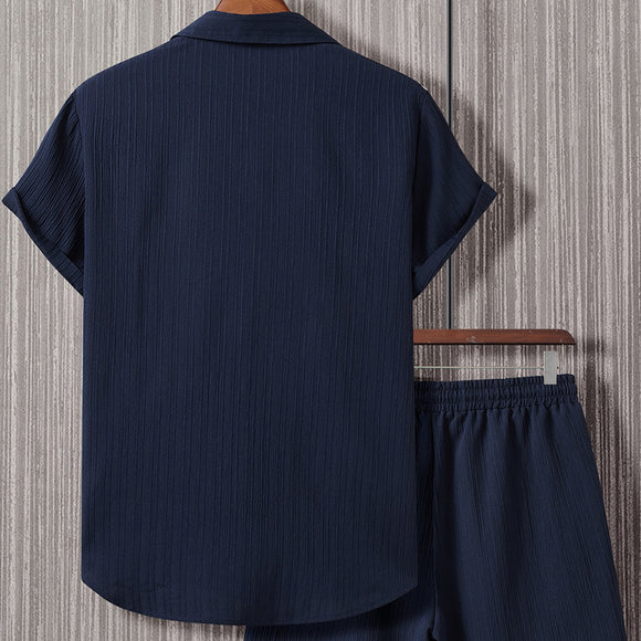 Camisa Manga Corta a Rayas con Solapa de Traje