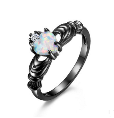 Anillo Corona de Ópalo Corazón Acero Negro