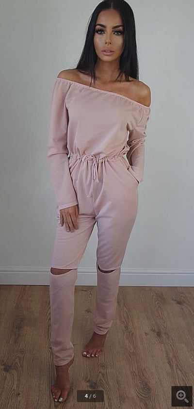 Jumpsuit de Hombro Descubierto con Detalles Rotos - Tendencia Otoño - Image 7