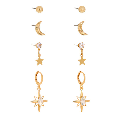 Set de 4 Aretes Lunares Brillantes - Diseño Moderno - Image 7