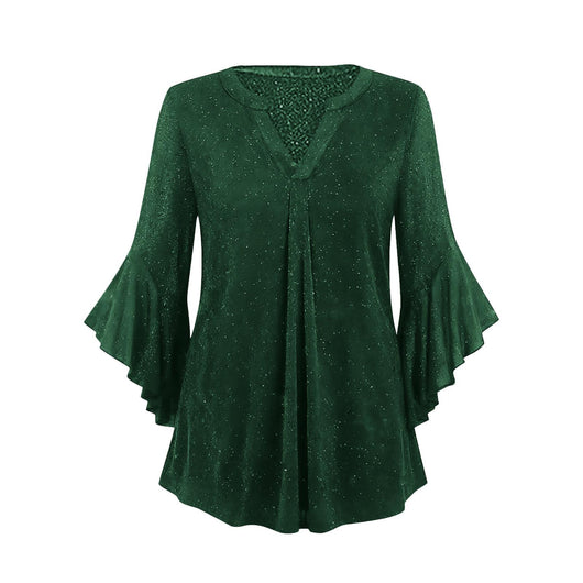 Blusa Suelta de Malla Plateada con Cuello V y Mangas 3/4 Pétalos - Image 40