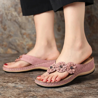 Sandalias Cuña Retro Flores para Mujer - Zapatos de Playa Cómodos Verano