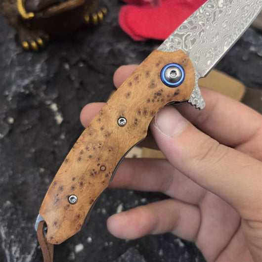 Cuchillo Portátil Plegable de Acero Damasco con Mango de Madera Yaebai - Image 3