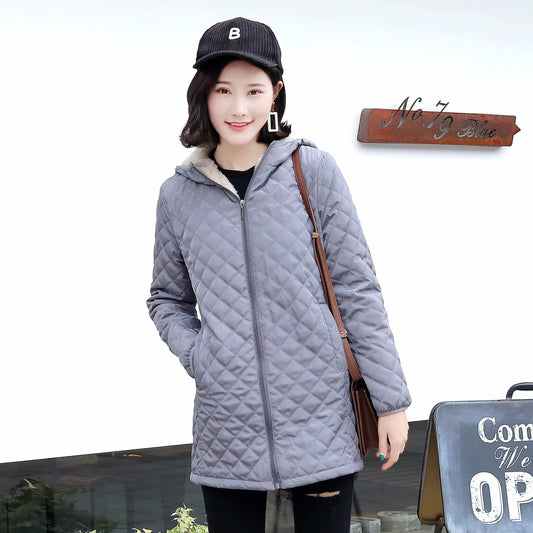 Chaqueta Puffer Acolchada Talla Grande con Forro Polar y Lana de Cordero