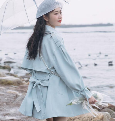 Gabardina Clásica Azul Estilo Británico para Mujer - Image 8