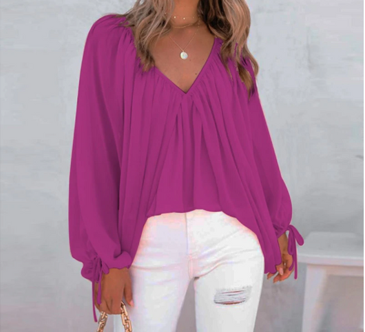 Blusa Casual V-Cuello Manga Larga para Mujer - Image 6