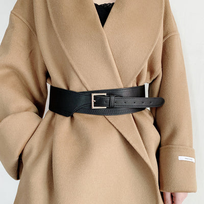 Chaqueta Decorativa con Cinturón Ancho Irregular - Estilo Europeo Contemporáneo - Image 7