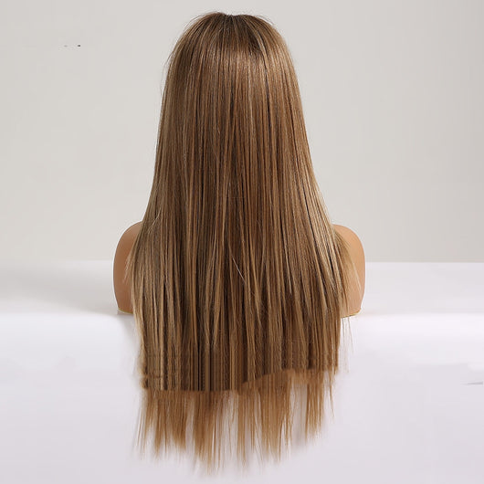 Peluca Larga Castaño Claro Cabello Liso Resistente al Calor - Image 6