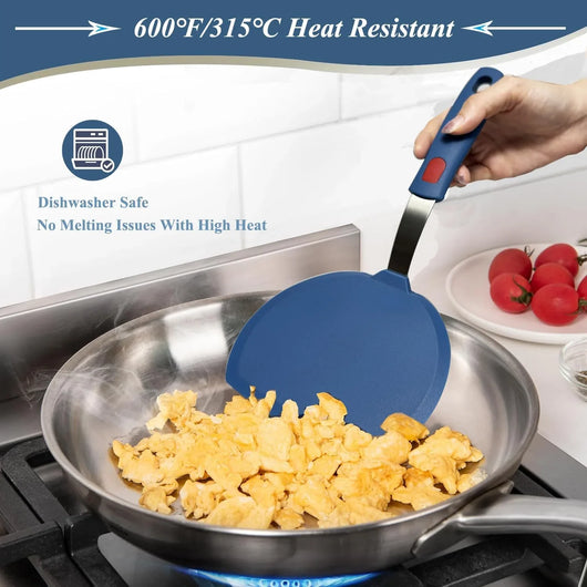 Silicone Pancake Spatula Turner for Cooking and Baking- 600°F Heat Resistant Rubber Egg Spatulas (Blue round Spatula) - Tekeno